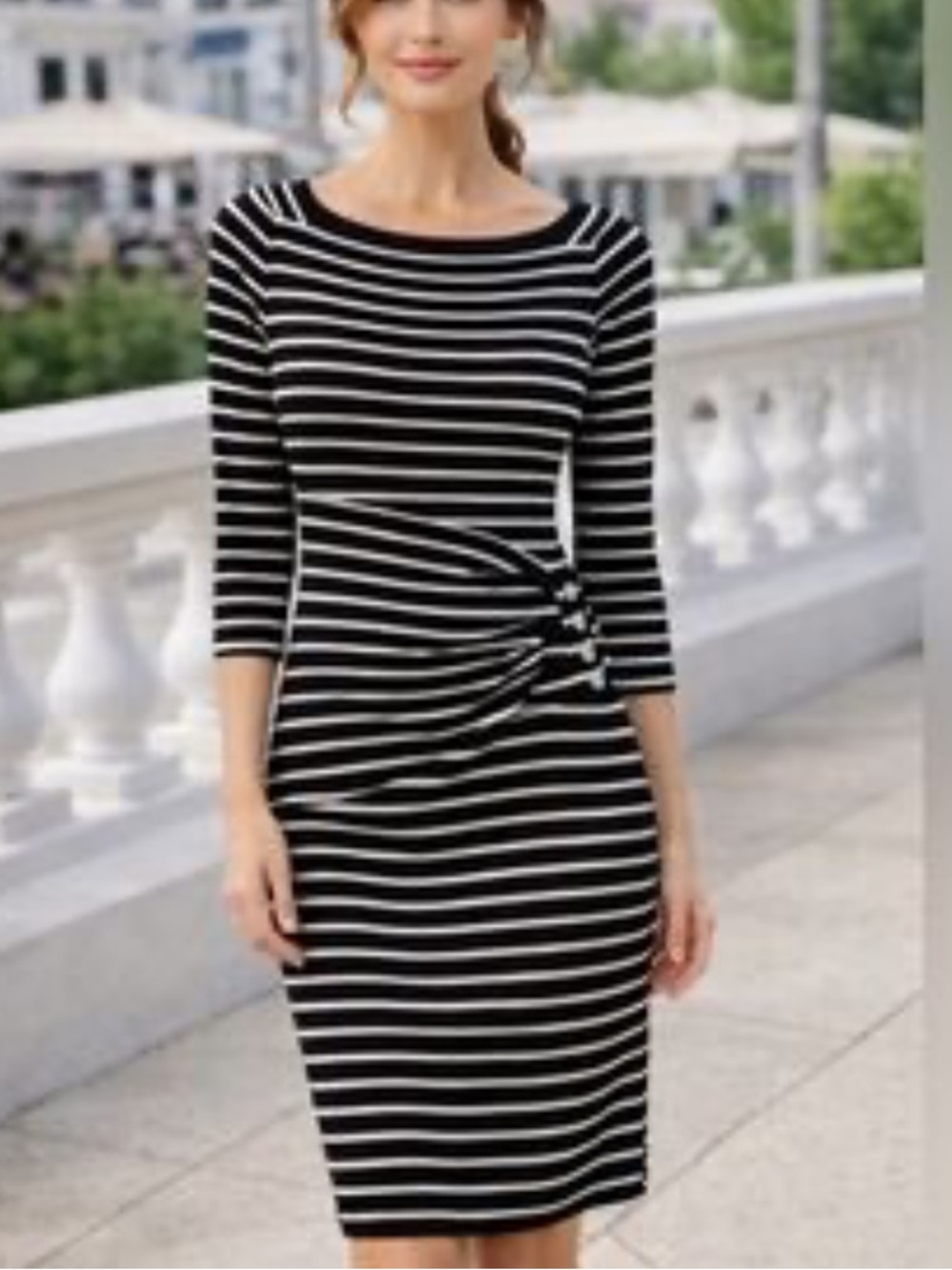 White House black market striped pleated dress